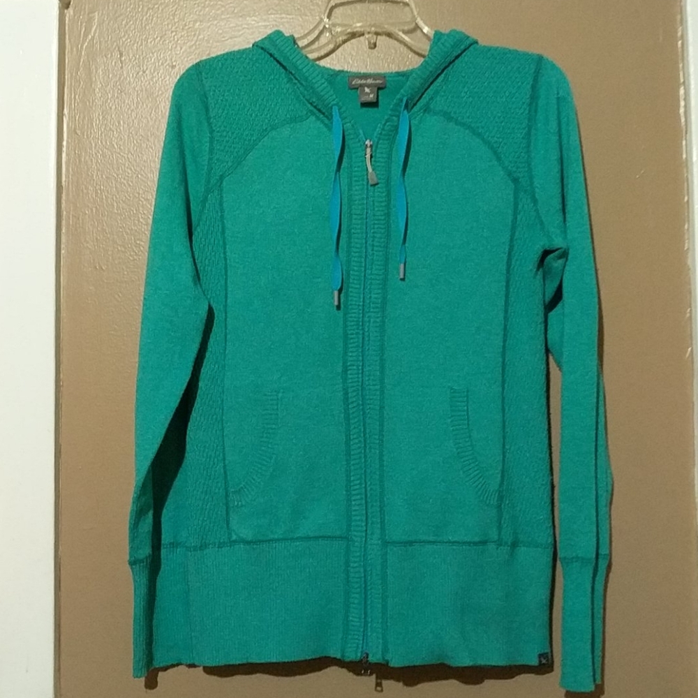 Eddie Bauer Soft Hooded Zip Up Sweater Hoodie size M Teal